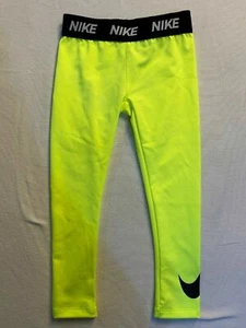 Nike Dri-Fit Youth Leggings Neon Yellow w/Black Swoosh New Sizes 4, 5, 6X New - Picture 1 of 4
