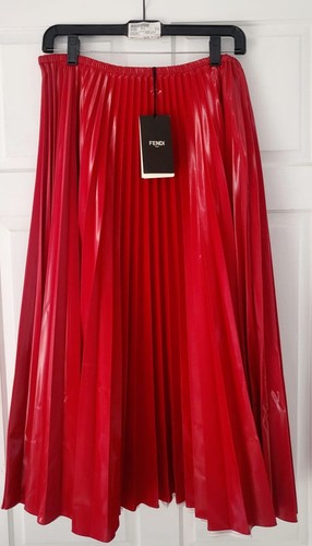 Gonna plissettata in vita con coulisse sintetica rivestita rossa Fendi IT42