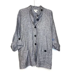 Neiman Marcus Women's Gray Linen Shirt XL Button-Up Long Sleeve - Picture 1 of 2