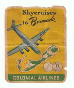 Vtg Cereal Premium AIRLINE LUGGAGE DECAL Colonial Skycruises Bermuda MidCentury  - Picture 1 of 2