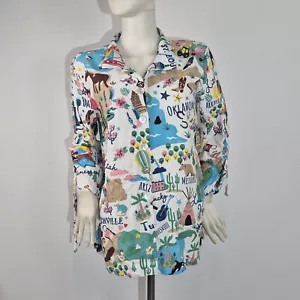John Mark Womens  Retro American Cities 3/4 Sleeve Button Up Shirt  Size 3X 53 - Picture 1 of 15