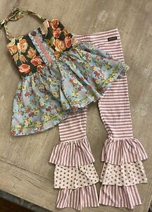 Matilda Jane Outfit Size 10/ EUC! 2 Piece - Top & Benny Leggings ~Floral/Stripes
