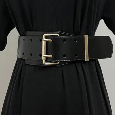 Damen Kunstleder Breiter Hüftgurt Doppel Zacke Schnalle Bund für Kleid Mantel - Bild 1 von 4