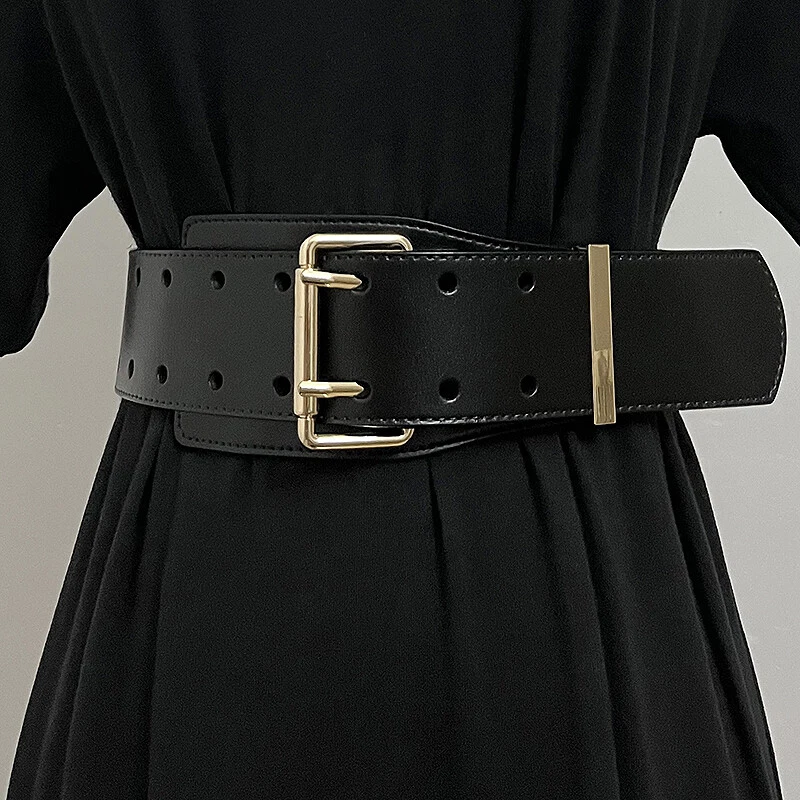 Damen Kunstleder Breiter Hüftgurt Doppel Zacke Schnalle Bund für Kleid Mantel - Bild 1 von 4