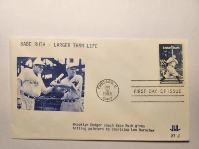 FDC Babe Ruth MLB Brooklyn Dodgers Coach D-703 Leo Durocher 1983 - Image 1 of 3