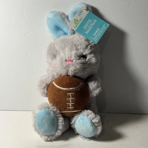 HugFun Bunny Rabbit Plush 9” Gray & Blue Stuffed Animal w/ Brown Football Easter - Picture 1 of 9