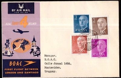 Spain, 1960 BOAC ffc first flight cover London-Santiago, Uruguay      -HK53 - Image 1 of 3