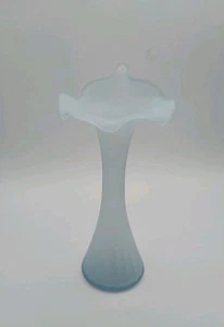 Vaso Jack Nel Pulpito 8,5" Blu Smerigliato Singolo Rosa Vetro Scanalato - Foto 1 di 18