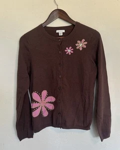 Garnet Hill Wool Floral Cardigan S Button Up Y2K Cottagecore Fairy Grunge Cute - Picture 1 of 6