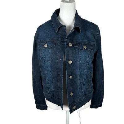 Chaqueta de mezclilla Nine West Jeans azul lavado oscuro pequeña clásica informal cuello algodón Foto 1 de 4