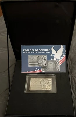 2023 Gana Silver Eagle alto relevo envelhecido 2 oz .999 barra de prata bandeira americana  - Imagem 1 de 4