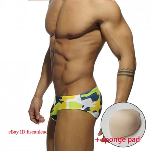 Men Printing Sexy Triangle Swimsuit with Cup Cover Beach Swimwear Trunk Brief - Picture 1 of 19