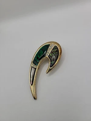 Broche prendedor vintage concha de abulón cristales verdes remolino blanco joyería disfraz Foto 1 de 4