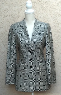 Chaqueta a Cuadros Escada Mezcla Lana/Seda Blanco y Negro Talla 34 XS Foto 1 de 4