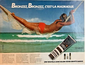 La Madrague Sun Tan Skin Care 1979 French Print Ad 9"x12" Beach Lady In Hammock - Picture 1 of 1