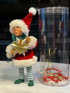 Byers Choice Kindle Navidad ESTRELLA Posable Elfo Árbol Topper Piel Recortada Sombrero Usado en Excelente Condición - Imagen 1 de 13