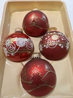 Brillantes Creaciones Adornos de Navidad 4 Bolas de Vidrio Redondas Brillo Pintado a Mano Foto 1 de 4