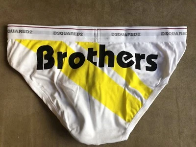 DSQUARED 2 СПЕЦИАЛЬНЫЙ БЕЛЫЙ ЖЕЛТЫЙ БРАТЬЯ ПЕЧАТЬ ПОДПИСЬ КОРОТКОЕ НИЖНЕЕ БЕЛЬЕ L - Изображение 1 из 4