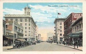 LONG BEACH CA CALIFORNIA PINE AVENUE 1920er VINTAGE POSTKARTE 061924 T - Bild 1 von 2