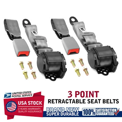 2x Cinturones de seguridad retráctiles universales de 3 puntos para Toyota Nissan GMC Chevrolet Buick Foto 1 de 4