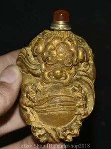 3.2 " China Crystal Gilt Fengshui Fu Dog Lion Beast snuff bottle snuff Box - Picture 1 of 5