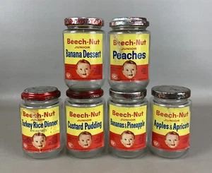 Vintage Lot of 6 1950's/60's "BEECH-NUT" Baby Food Jars w/ Paper Labels (C) - Picture 1 of 2