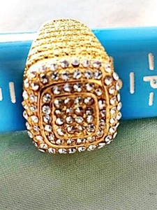 Men's 18K Gold Plated CZ Rhinestone rectangle Fashion Gents Party Ring. New UK R - Picture 1 of 7