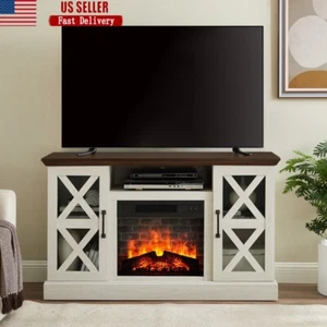 Farmhouse Fireplace TV Stand TVs up to 55'' Storage Cabinet Living Room 1400W - Picture 1 of 11