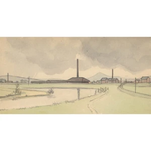 Boceto de acuarela Siegburg Mülldorf ladrillo Carl Freiherr von Ledebur 1903 NRW - Imagen 1 de 4
