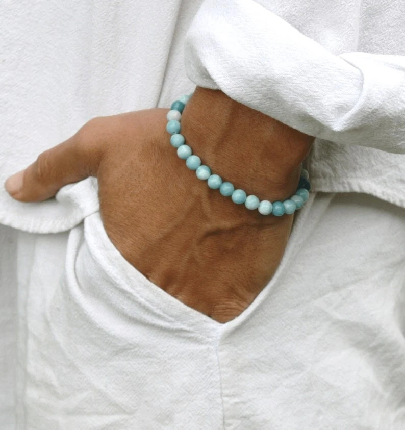 A++ Schöne Amazonit glatte runde Edelstein Perlen Erfolg 6-8 Zoll Herren Armb... - Bild 1 von 4