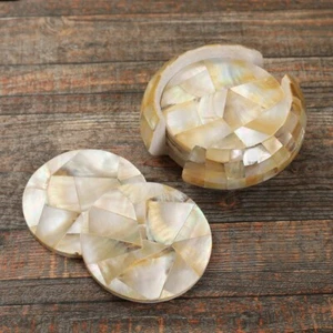 Juego de posavasos de mármol hechos a mano con incrustación de nácar | Posavasos de 6 piezas - Imagen 1 de 5