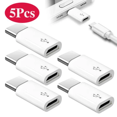 5Pack V8 to Type C Male to Micro USB Female Adapter Converter Connector white - Image 1 of 4