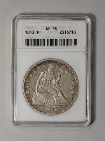 1843 $1 Liberty Seated Dollar ANACS EF40 Cover