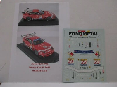 DECAL FERRARI 550 BMS WINNER FIA GT 2003 #23 MG MODEL 1/18 MG18.08 - Immagine 1 di 4
