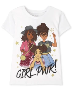 The Childrens Place Girls PWR Graphic Tee WHITE Short Sleeve Small (5/6) NWT - Picture 1 of 5