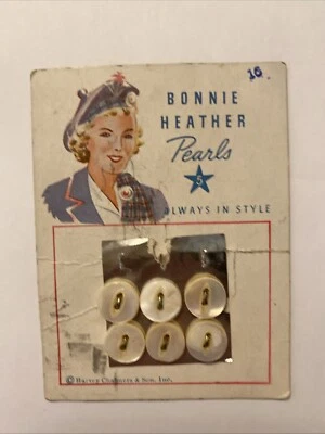 Vintage Bonnie Heather 3/8” Pearl Buttons Set Of 6 - Image 1 of 4