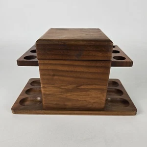 Vintage Decatur Industries Deco Aztec Humidor Tobacco 6 Pipe Stand Walnut Wood - Picture 1 of 10
