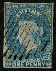 Ceylon 1857 SG2a 1d Blue Fine Used Cat. £80.00 - Picture 1 of 1