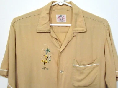1950S VINTAGE SHIRT RAYON LOOP FLAMINGO TREE PALM SPRINGS BOWLING STYLE M S16 - Image 1 of 4