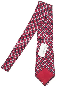 NEW Turnbull & Asser Pure Silk Tie! Red With Navy & White Chain Design - Picture 1 of 1