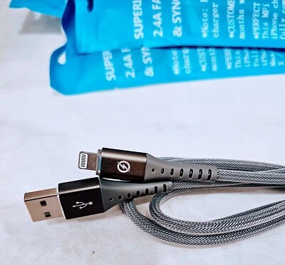 4 New Silver Braided 6 ft USB-C Cable Fast Charge & Sync iPhone iPad iPod   - Image 1 of 4