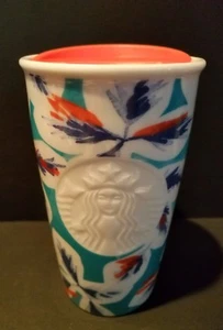 STARBUCKS 2016 FLORAL AQUARELL TUMBLER MUG GEPRÄGTES LOGO SPLASH GUARD DECKEL - Bild 1 von 7