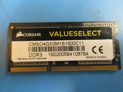CORSAIR 4GB 1x4GB PC3-12800S DDR3-1600 204-Pin SODIMM CMSO4GX3M1B1600C11 - Image 1 of 2