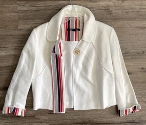 Insight Linen Ivory/striped Red Multi Color Lined Blazer 3/4 Sleeve Sz M - Picture 1 of 8