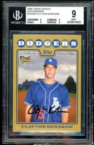 Clayton Kershaw Rookie 2008 Topps Updates Gold Border #UH240 BGS 9 (9 9 9 9) - Picture 1 of 2