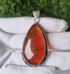 Amber Ravishing Pendant 925 Sterling Silver Handmade Gift Jewelry To Girl PG3729 - Picture 1 of 4