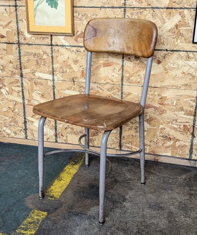 HEYWOOD WAKEFIELD Vtg Mid Century Wood Metal School Chair Cover