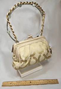 Coach Parker Op Art Shoulder Handbag Satin Gold Hardware 13623 Khaki Tan Small - Picture 1 of 3