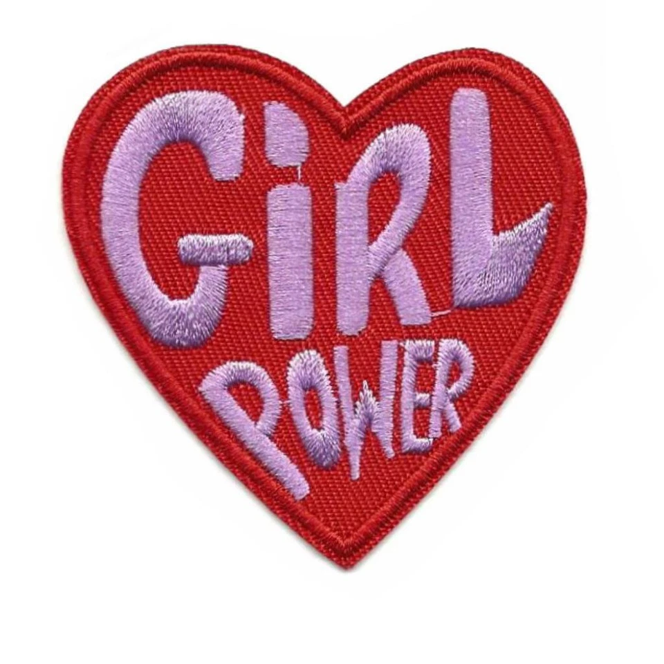 GIRL POWER IRON ON PATCH 2.5" Red Heart Female Empowerment Embroidered Applique - Image 1 of 2
