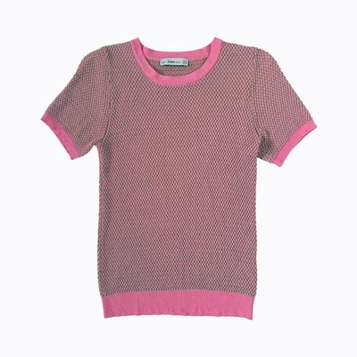 Suéter Tejido Zara Talla S/M Rosa Tostado Patrón Elástico Manga Corta Barbiecore Y2K Foto 1 de 4